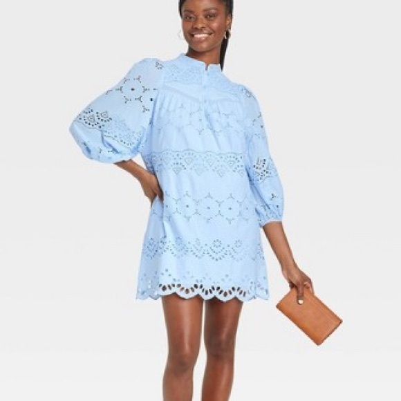 Universal Thread | Dresses | Nwt Womens 34 Sleeve Eyelet Short Dress  Universal Thread Light Blue | Poshmark